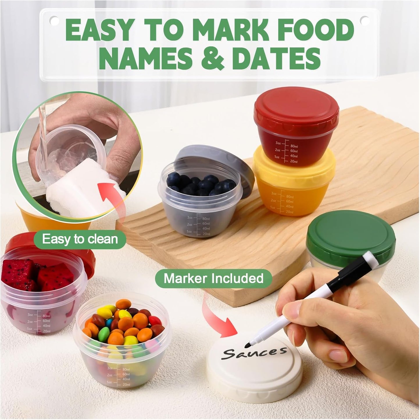 24pcs 4 oz 1/2 Yomarket Small Plastic Containers with Lids, Reusable Cup Small Food Storage Containers, Leakproof