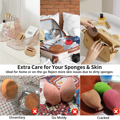 2 Pcs Makeup Sponge Holder,Double-Sided Breathable Silicone Beauty Blender Holder for Travel or Daily,Shatterproof Make-up Travel Case Quick Drying Easy to Carry,Grey+Pink