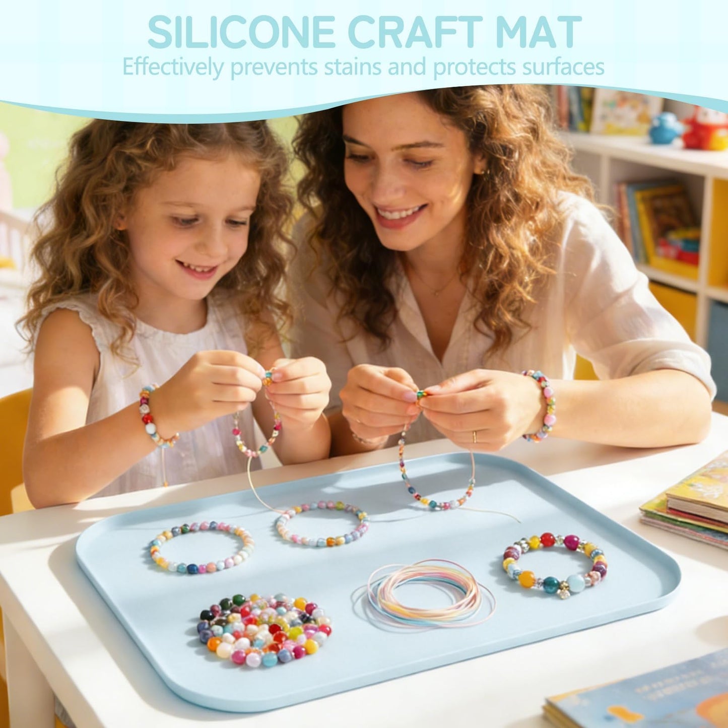 AWOKE 24"x16" Silicone Mats for Crafts with 0.7" High Edges, Large Leak-Proof Art Mat for Resin, Painting, Clay, Slime, Non-Stick & Non-Slip Table Protector for Kids & Adults, Easy to Clean (Blue)