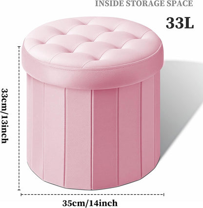 14" 14" 13"Inch Bsketa Folding Storage Ottoman Round x x Foot Stool with Thicker Foam Padded Seat Small Velvet Storage