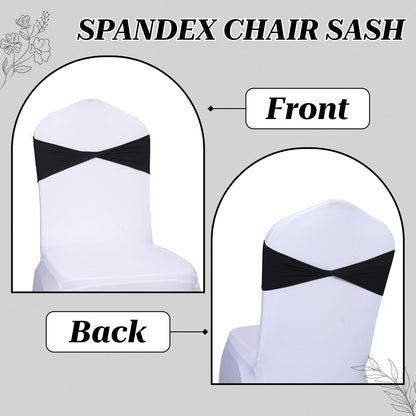 Pack 10 VDS of PCS | Black | Spandex Chair Sashes Bows Without Buckle | Stretch Elastic Banquet Universal Folding Chair