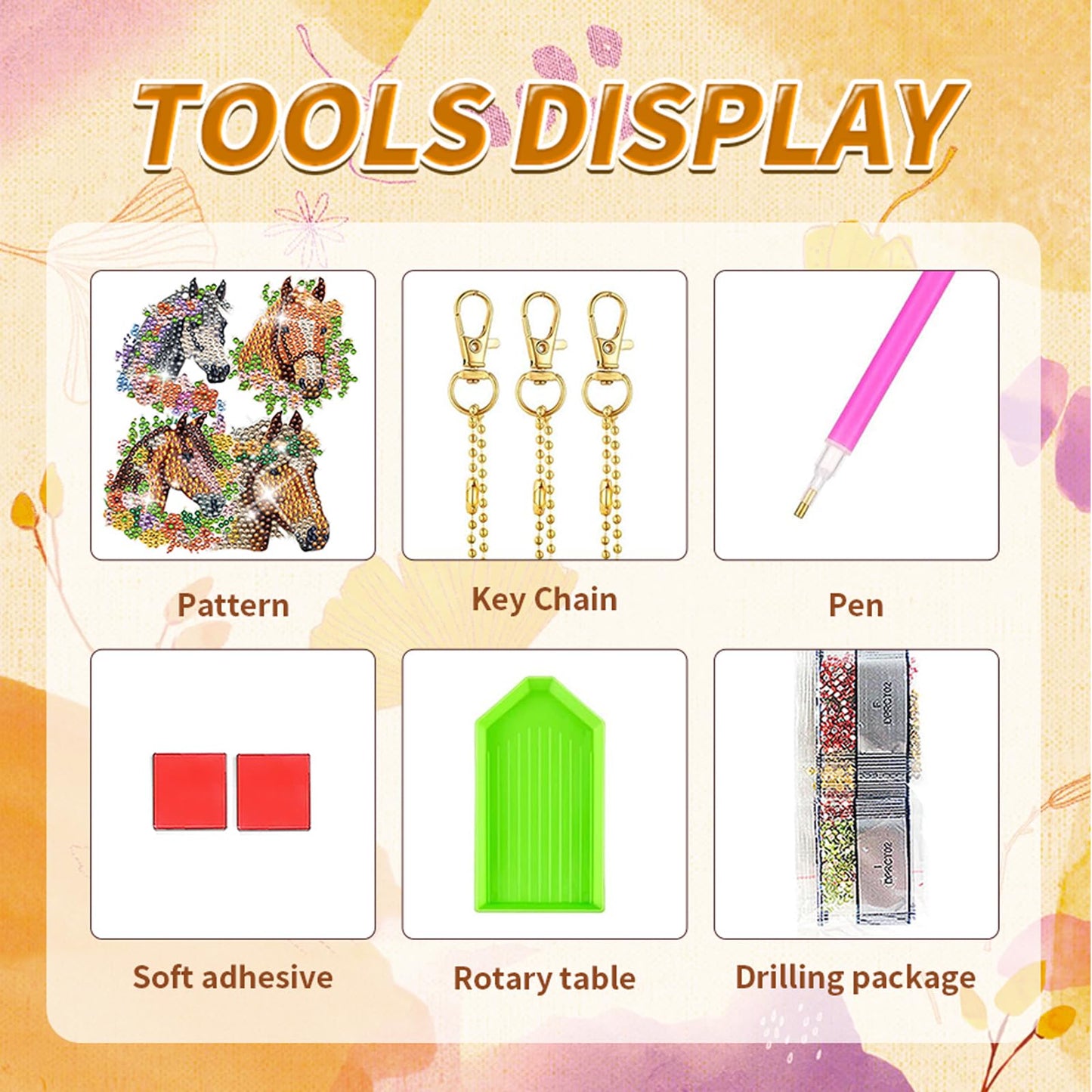 KAPOAOAO 12 Pcs Horse Diamond Art Painting Keychains, DIY 5D Double Sided Drill Diamond Art Painting Kits for Horse Western Cowboy Theme Party Home Arts Crafts Decoration Supplies