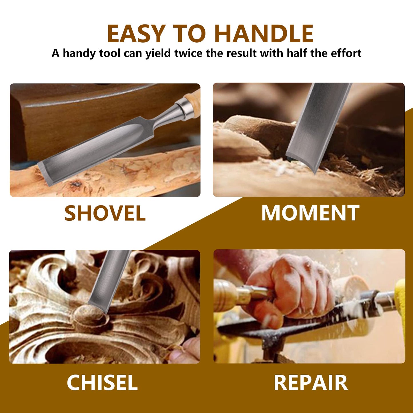 Mxfans Semicircle Wood Chisel Woodworking Carving Chisel Inner Edge Woodworking Gouge for Carpenter Wood Carving Hand Chisel Tool Pack of 4