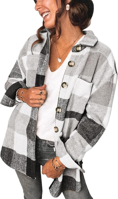 AUTOMET Womens Fall Outfits Fashion Clothes Shackets Flannel Plaid Button Down Long Sleeve Shirts Jackets