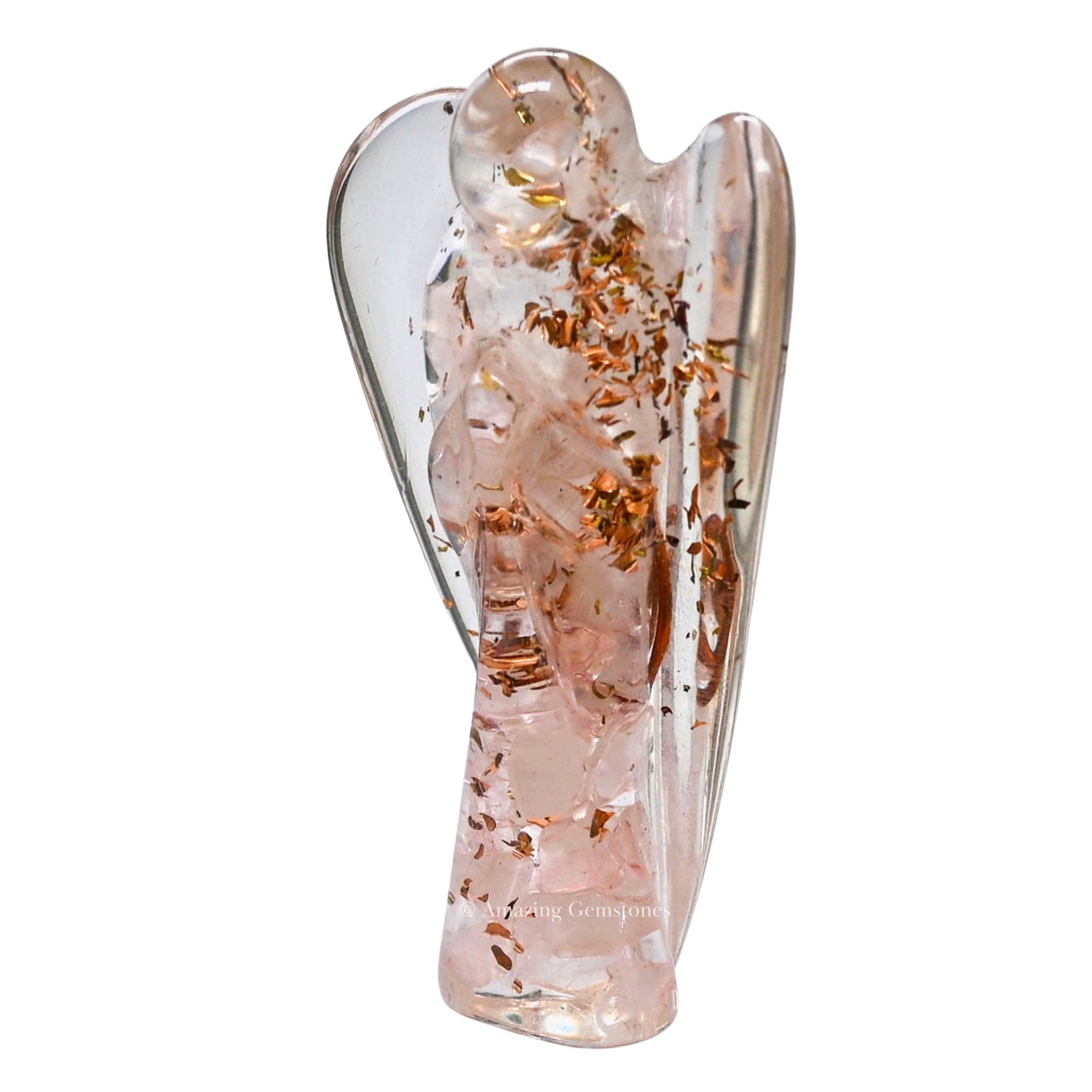Amazing Gemstone Rose Quartz Guardian Angel Figurine Pocket Crystal Angel for Protection - Orgone Guardian Angel with Orgonite Layer and Natural Crystal for Healing Gift (2 Inch, Organite)
