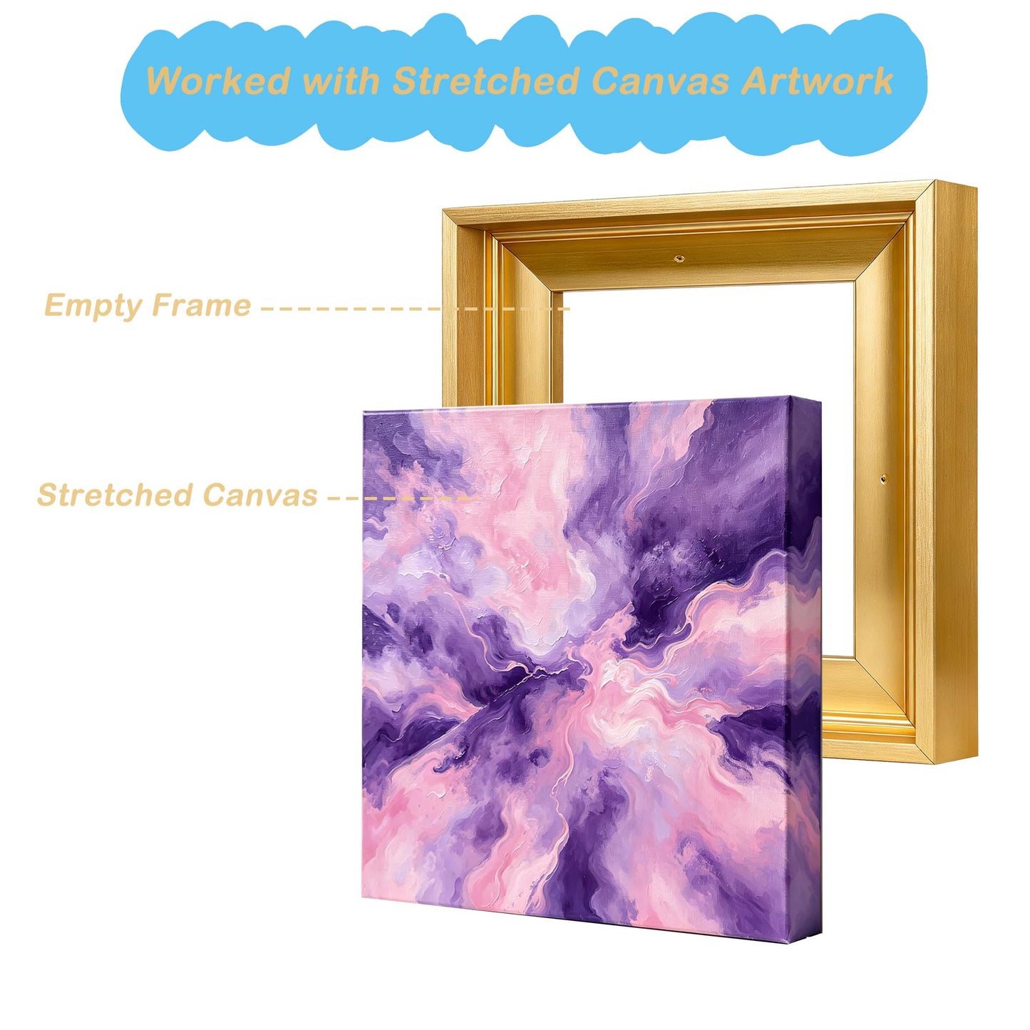 VAREIHNAZ Canvas Floater Frames for 10"x10"Canvas Paintings,Square Canvas Frame,Floating Frames for Canvas with 0.6"~0.9" Deep for Wall Decor Oil Painting (Gold)