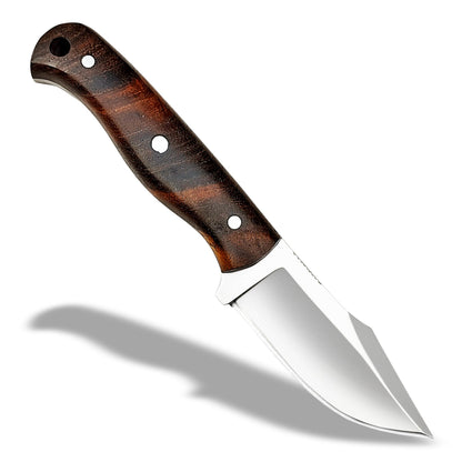 Forntier Swords Custom Handmade Hunting Knife - 7" Bushcraft Fixed Blade EDC Knife D2 Steel Blade, Rosewood Handle, With Leather Sheath
