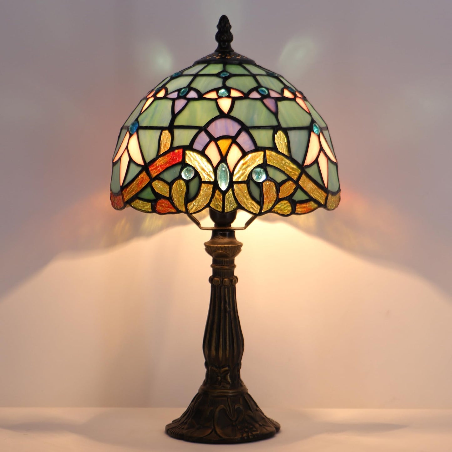 HZYFFYU Small Stained Glass Table Lamp Mini Stained Glass Lamp Memory Sympathy Desk Reading Light 8X14 Inch (Baroque Style)