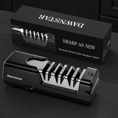 Dawnstar Electric Knife Sharpener, Precise 20° Diamond Knife Sharpener for Kitchen Knives, Quick Repairing in 40 Seconds, with Metal Dust Collection Box & Special Port for Scissors, Black