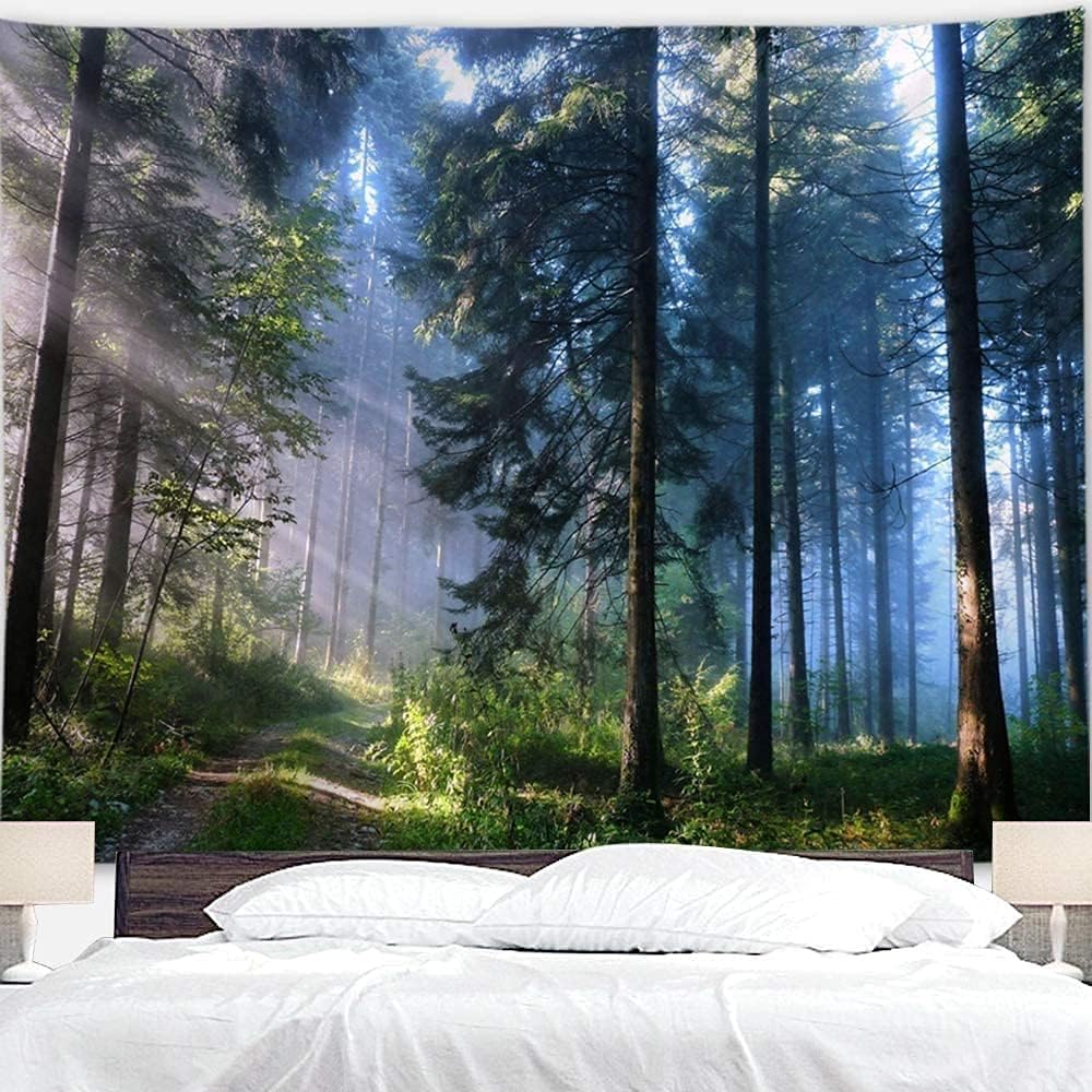 BJYHIYH Misty Forest Tapestry Wall Hanging - Nature Landscape Tapestry Sunshine Through Trees for Bedroom Decor