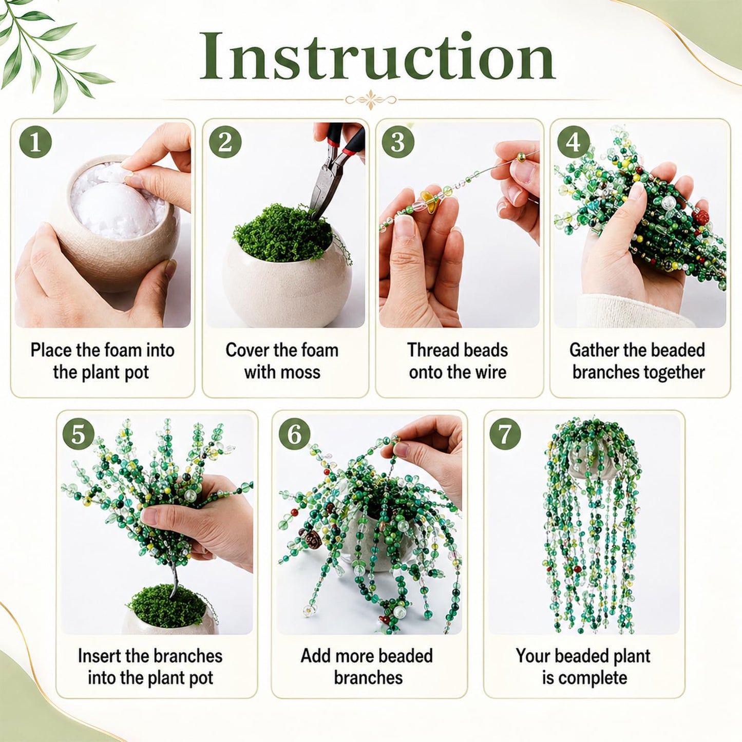 LUFEEMGA Beaded Plant Kit, 5488Pcs Forever Plant Kit with Green Glass Beads, Leaf Beads for Plant Making, Jewelry Making, DIY Craft, Perfect for Mother's Day, Christmas,Gifts ASIN B0GSQFKC1W