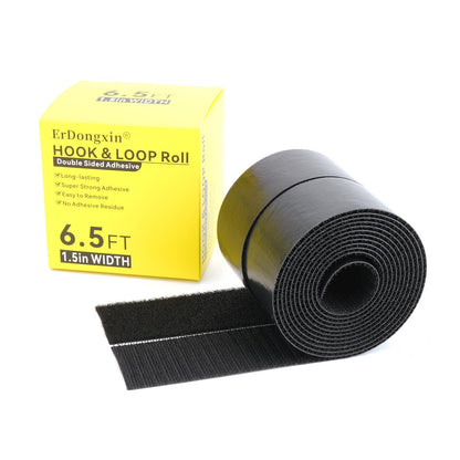 Hook and Loop Tape 6.5Ft x 1.5Inch Heavy Duty Double-Sided Adhesive Strips, Strong Sticky Back Fastener Roll, Cuttable Interlocking Tape Fasteners for Home, Office, Car, School & DIY Crafts Black