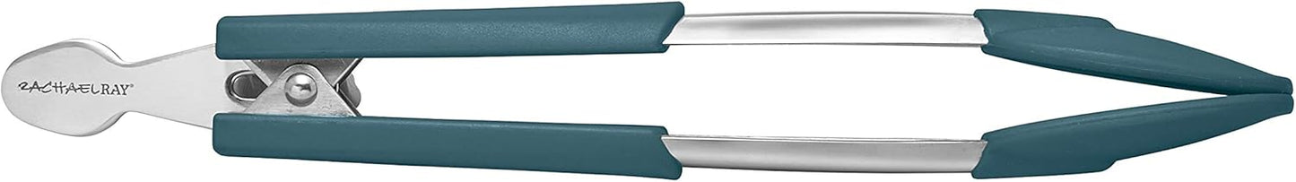 Rachael Ray Lil' Huggers Lazy Locking Cooking Tongs, Dishwasher Safe, 2-Piece Salad Serving Tools, Marine Blue
