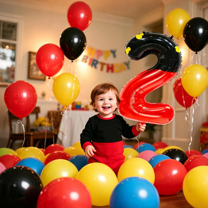 YIIHMEI 40 Inch Cartoon Mouse Number 2 Balloon Black Red Balloons,Giant Number with Animation Style Balloons for 2nd Anniversary Birthday Theme Party Decorations Supplies