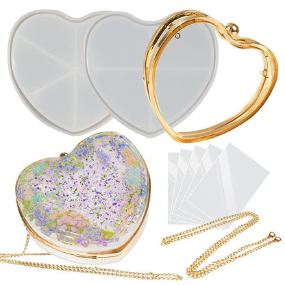 FUNSHOWCASE Resin Shaker Mold Clutch Purse Complete Kits of 9 6" Large Heart Bag DIY Accessories