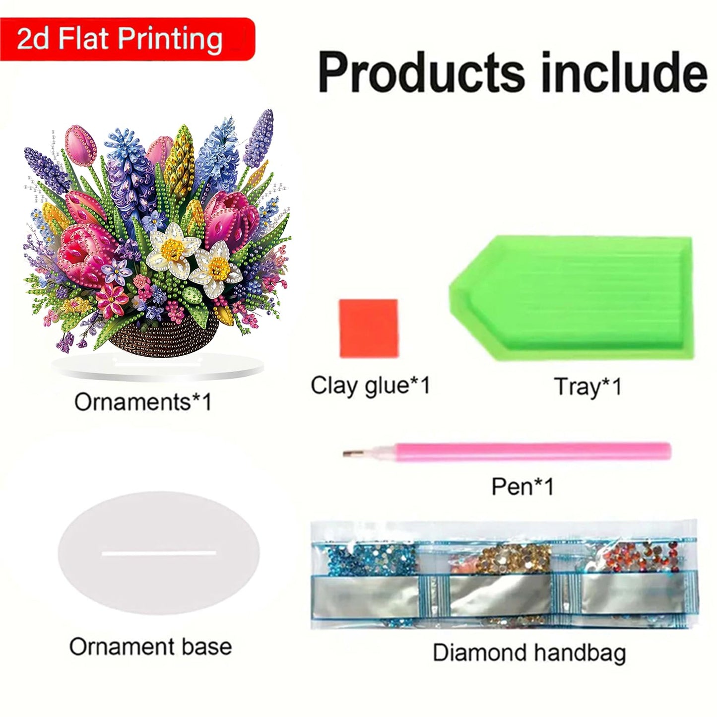 ZeeLionArt Tabletop Diamond Art Painting Kit for Adult,Flowers DIY Special Shaped Rhinestone Desk Placement Ornament,Home Stand Up Gem Painting Craft Kit,Gift,Double Sided.