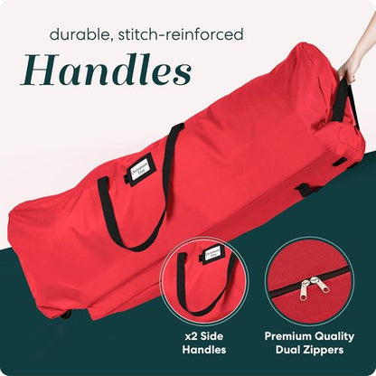Handy Laundry Christmas Tree Storage Bag with Wheels - Heavy Duty Zippered Container for 7.5 ft Trees, Red