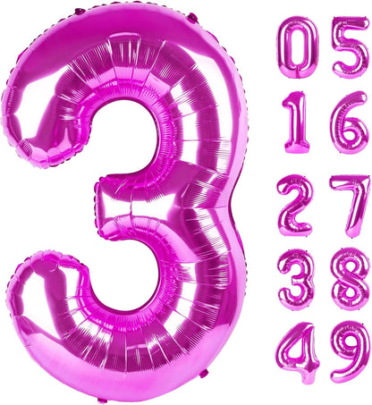 Number 3 Balloon - 40 Inch Rosy Purple Birthday Decoration for Kids & Women’s Parties