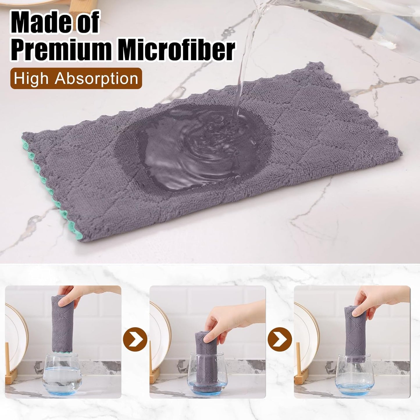 24 Pack (10" 10", Mordimy Kitchen Cloths Dish Towels x Grey & Green), Super Soft and Absorbent Dish Cloths, Coral