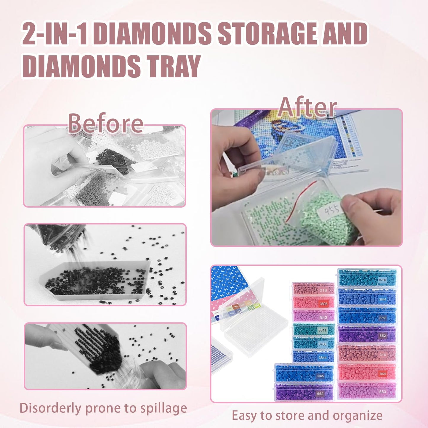 Qlonry 80Pcs Upgrade Diamond Art Storage Trays Convex Point Bottom Design Diamond Painting Trays with Lids 2-in-1 Diamond Art Accessories for DIY Gift