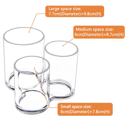 MOSIKER Makeup Brush Holder,Acrylic Clear Round Remote Control Pen Pencil Hair Nail Brush Comb Organizer with 3 Slots