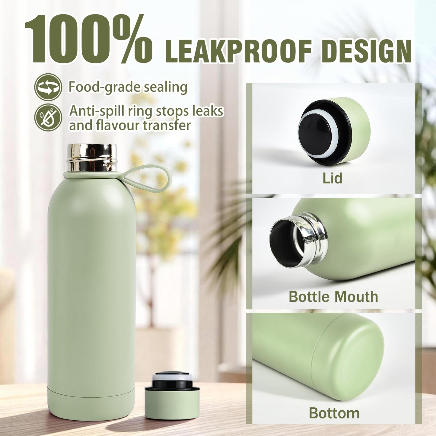 PlanetFlame Sublimation Blanks, 8 Pack 17 oz Tumblers Double-wall Insulated Stainless Steel Water Bottle Sublimation with Silicone Ring Coffee Cups, Matte LightGreen