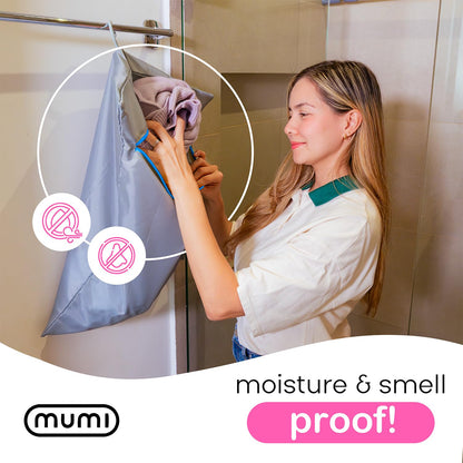 MUMI Travel Laundry Bag – Moisture & Smell-Proof Wash Bag with Folding Hanger & Outer Pouch | Large Washable Bags for Suitcase, Gym & Packing | Clothes Organizer for Trips & Storage - Yellow