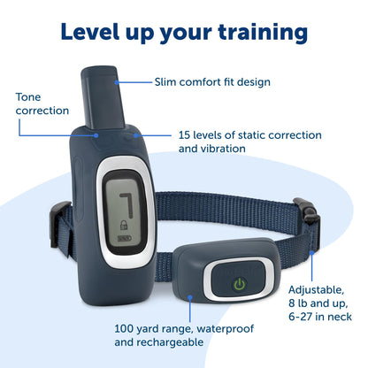 PetSafe Remote Trainer Dog Training Collar - 3 Training Modes: Tone, Vibration, 15 Levels of Static Stimulation, Standard for Dogs Over 8lb+ - Waterproof, Durable, Rechargeable - 100 Yards (300 Feet)