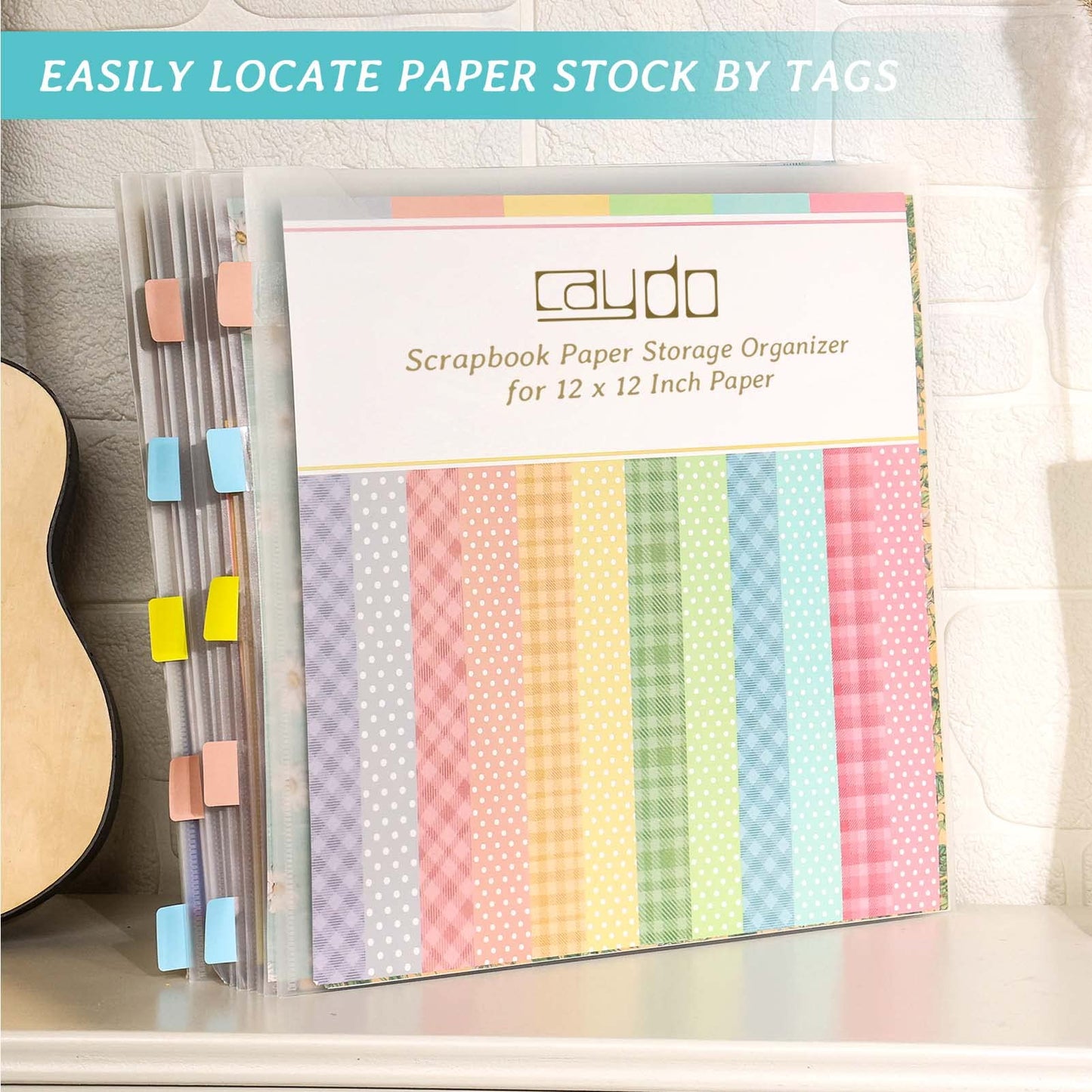 Caydo Scrapbook Paper Storage Organizer with 60 Sticky Index Tabs, 10 Pack Plastic Paper Storage Bag for Holding 12 x 12 Inch Scrapbooking Cardstock Vinyl File