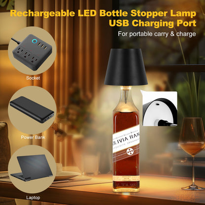 SOUDFK Wireless Bottle Lamp, 2025 New 3 Color Rechargeable Wine Bottle Lights for Bars Restaurants (Black, 1PC)
