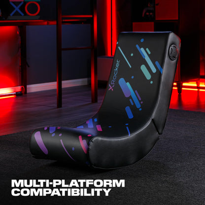 X Rocker Pixel Printed Video Gaming Floor Chair with Headrest Speakers, Wireless Bluetooth, Foldable, Vegan Leather, 300 lbs Max, Amazon Exclusive, Black