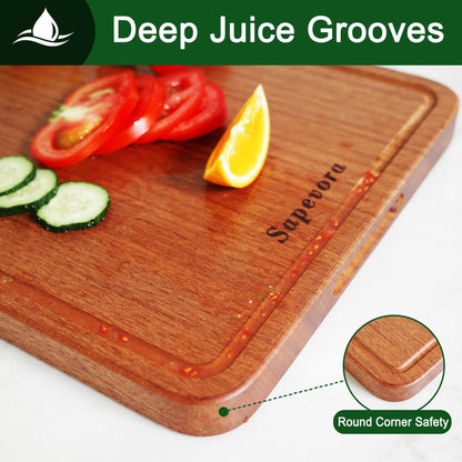 Sapevora Set 15.7x11.2&11.8X7.9IN Solid Teak Wood Cutting Board One Piece Non Glued Large Thick Crack Resistant Wooden