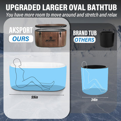 AKSPORT Ice Bath Tub for Athletes, 151 Gallons Inflatable Cold Plunge Tub Compatible with Water Chillers, Icebath for Recovery & Cold Water Therapy, Portable Bathtub for Indoor & Outdoor-Wood