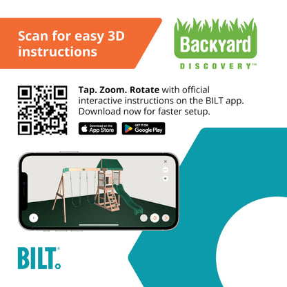 Backyard Discovery Buckley Hill Cedar Wood Swing Set with Wave Slide, Play Deck, Rock Wall Ladder, Belt Swings, Chalkboard, Canopy Roof, Outdoor Playset