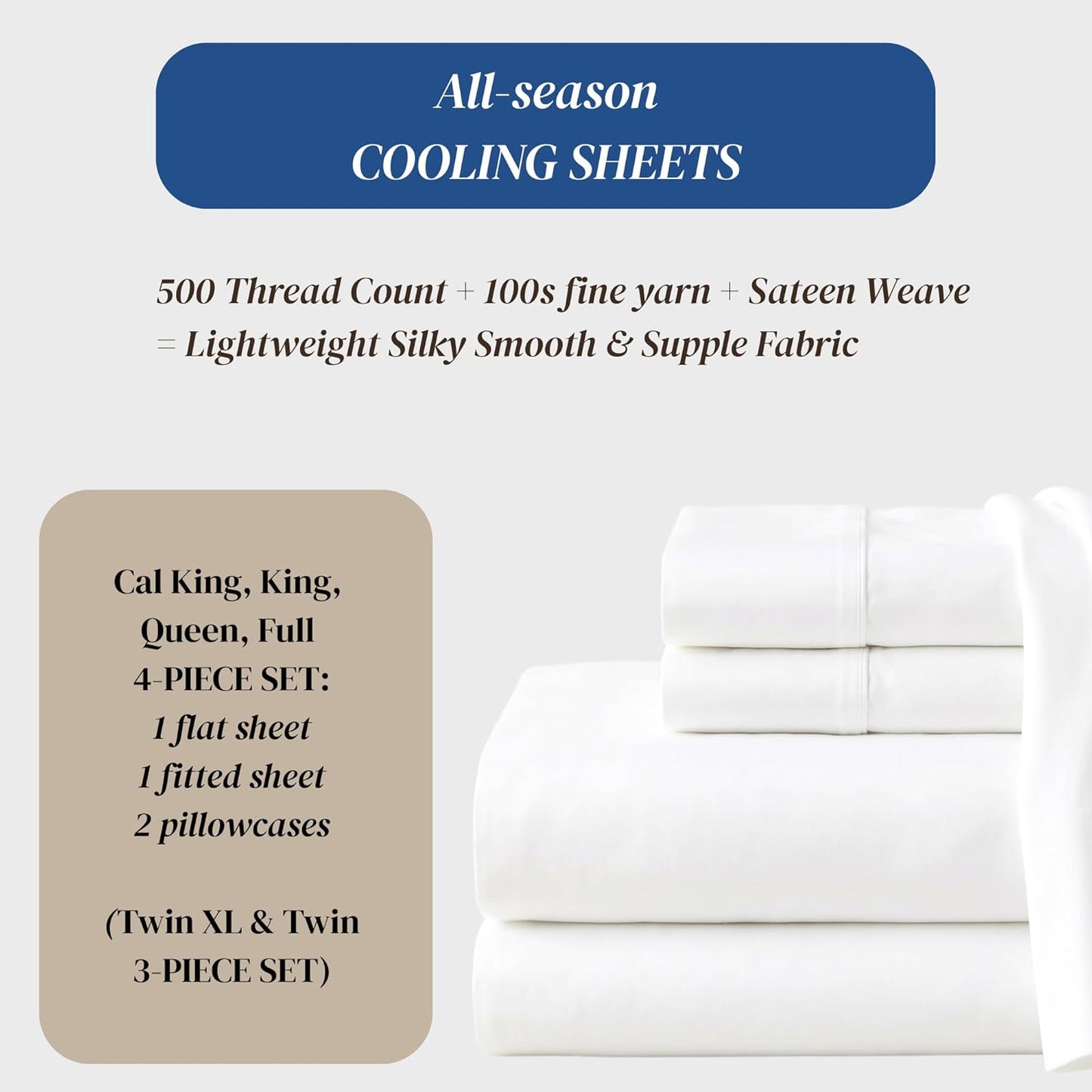 Beckham Hotel Collection Queen Sheets Set - 100% Cotton Sateen, Silky Soft, 16” Deep Pocket, White