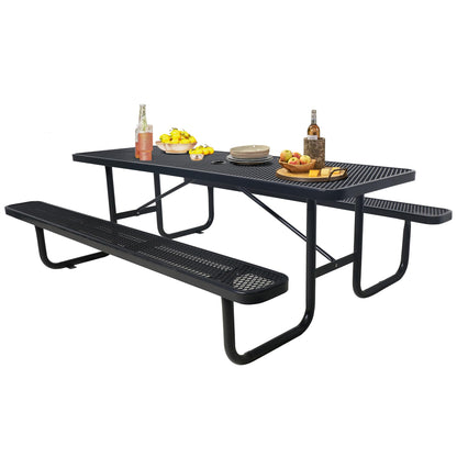 Sunnibety 6FT Metal Picnic Tables for Outdoors, Commercial Rectangular Picnic Table and Bench Set for Outside, Patio, Garden, Backyard, Porch, Surface Mount, Black