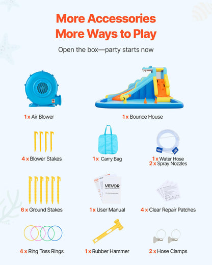 VEVOR Bounce House for Kids, Inflatable Bounce House with Air Blower, Water Slide, Bouncer Castle with Bounces Zone, Climbing Wall, Splash Pool & Water Ring Toss, for 3 to 4 Kids Ages 3 to 8