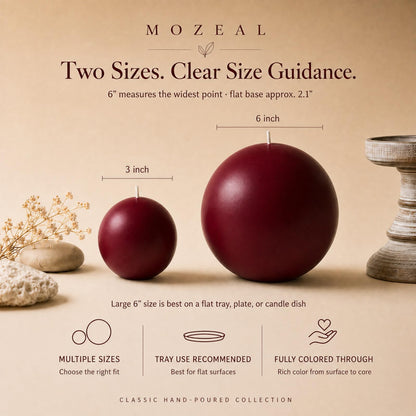 MOZEAL Hand-Poured, 3 Inch Dark Red Round Ball Candles - Elegant Dark Red Round Pillar Candles Set of 3, Dripless, Unscented, Smokeless, Ideal for Intimate Gatherings.