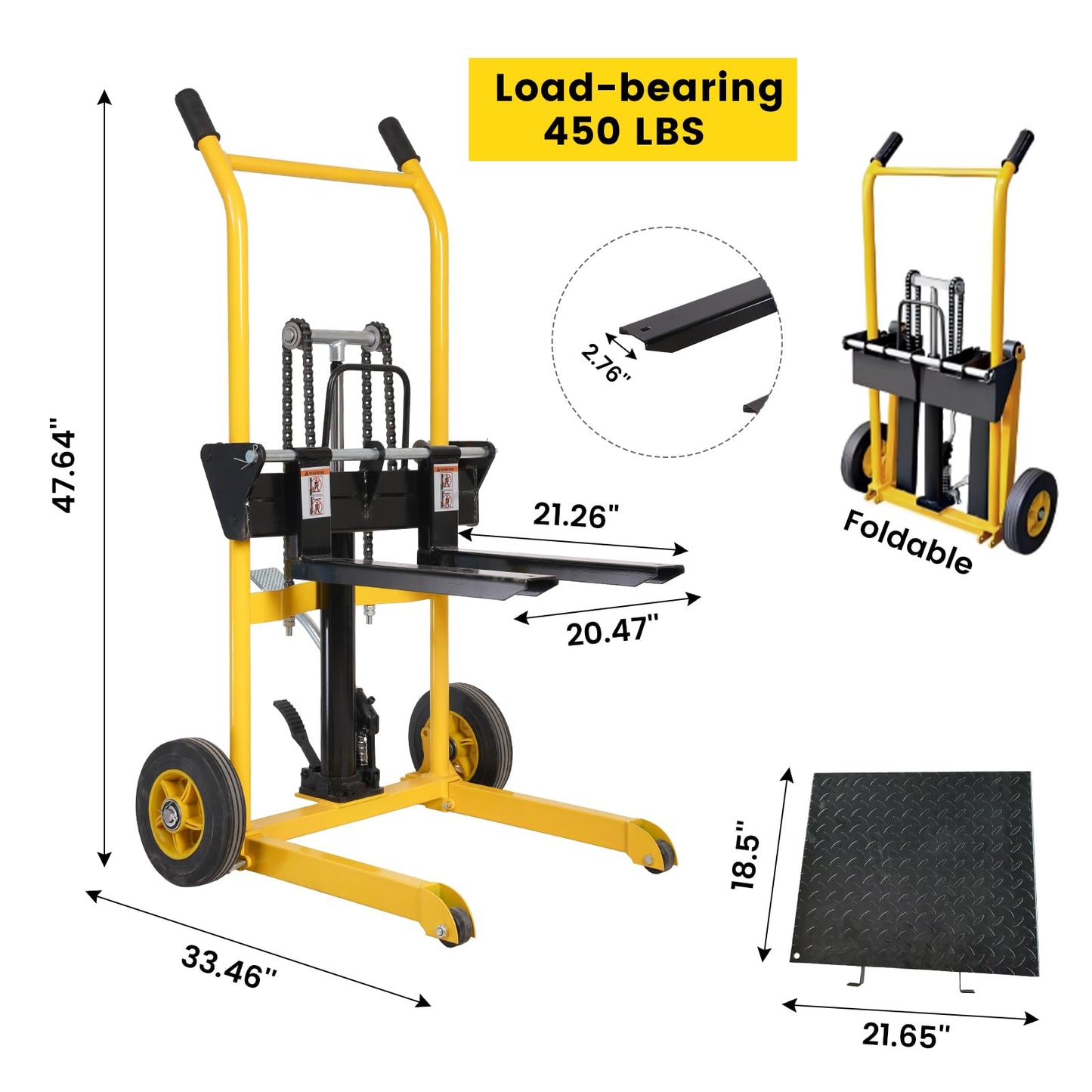 Doppy Hydraulic Material Lift, 450 Lbs Capacity Pallet Jack Table Cart, Pallet Truck Dolly Table Fork Lift, 35" Lift Height