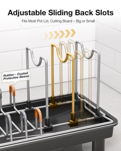 Nfnoyp Small Dish Drying Rack Carbon Steel Dish Rack Rustproof for Kitchen Counter Compact Dish Drainer with Adjustable Slots for Small Kitchens & Apartments 16.5×6.5×7inch Black