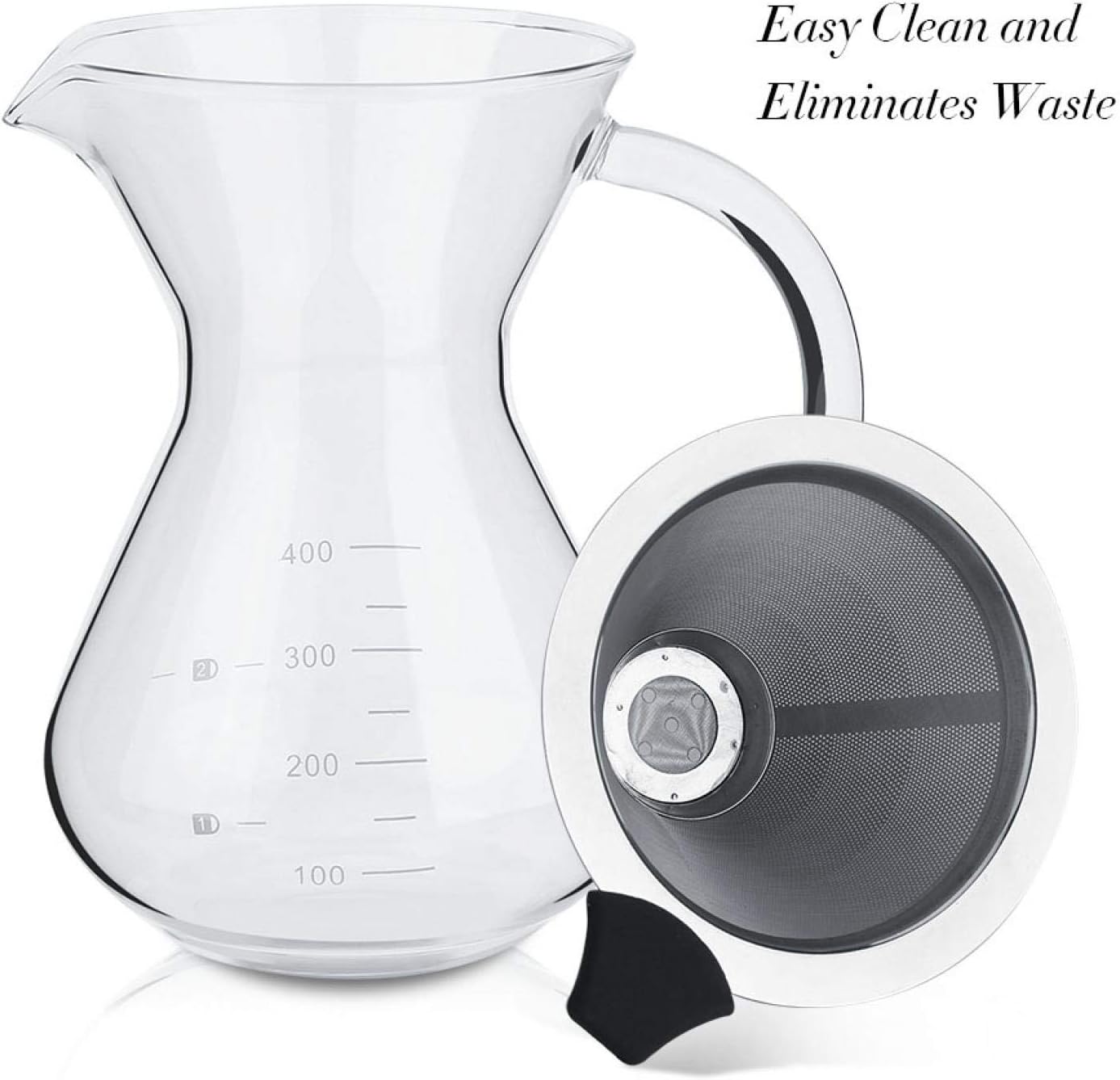 Pour Over Coffee Maker, Reusable 400ml Borosilicate Glass Hand Drip Manual Dripper Brewer Pot with Scale, Portable for
