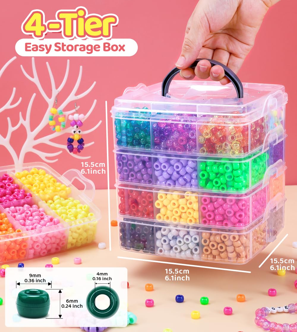 IOOLEEM Pony Beads, 4200pcs 27 Colors(Solid & Glitter), Beading Kits for Bracelet, Beads for Friendship Bracelets & Jewelry Making, Easy Storage.