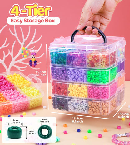 IOOLEEM Pony Beads, 4200pcs 27 Colors(Solid & Glitter), Beading Kits for Bracelet, Beads for Friendship Bracelets & Jewelry Making, Easy Storage.