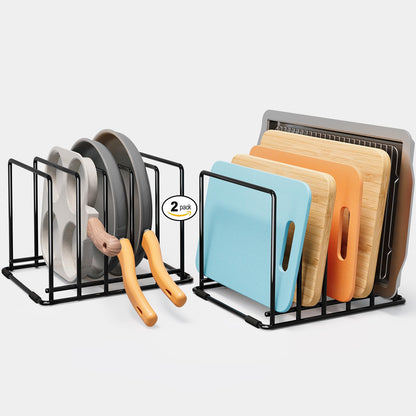 Kitchen Organizer Rack - 5-Slot Heavy-Duty Cutting Board and Bakeware Holder, Rust-Resistant with Anti-Slip Feet for Countertop or Cabinet Storage