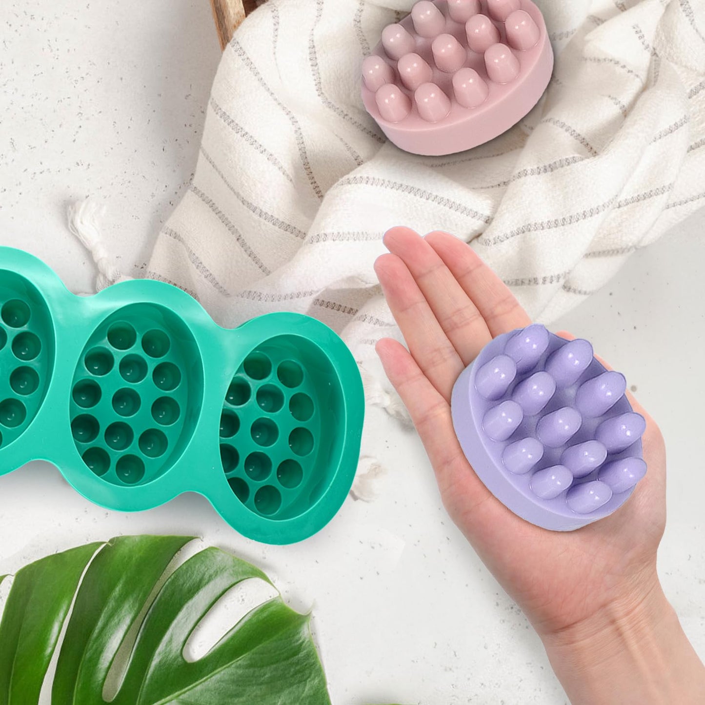 Hedume 4 Pack Silicone Massage Bar Soap Molds, SJ 4 Cavity Silicone Massage Molds, Nonstick & BPA Free, Handmade Soap Molds for Soaps Making