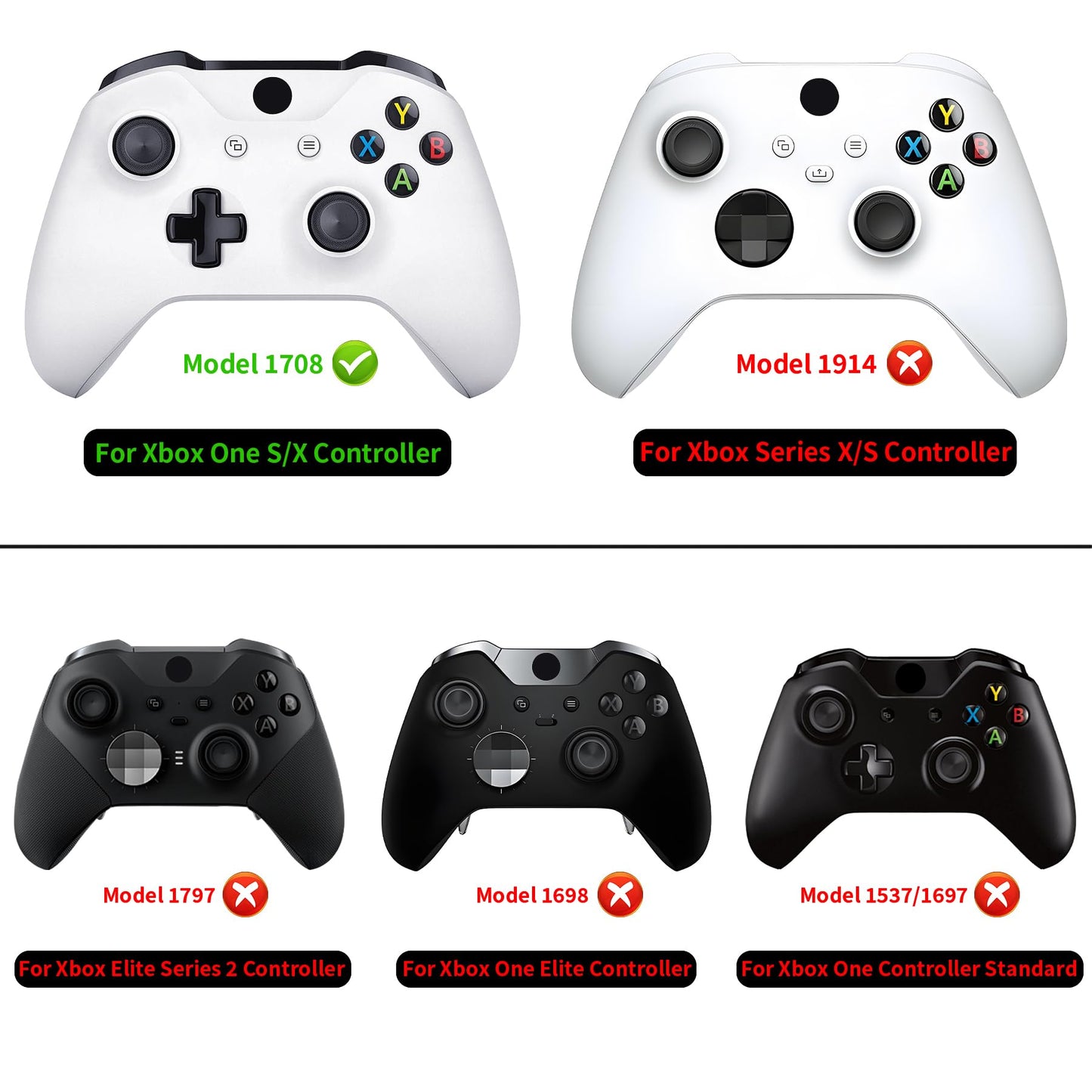 eXtremeRate Black Soft Touch Grip Back Panels, Comfortable Non-Slip Side Rails Handles, Game Improvement Replacement Parts for Xbox One X & S Controller (Model 1708) - Controller NOT Included