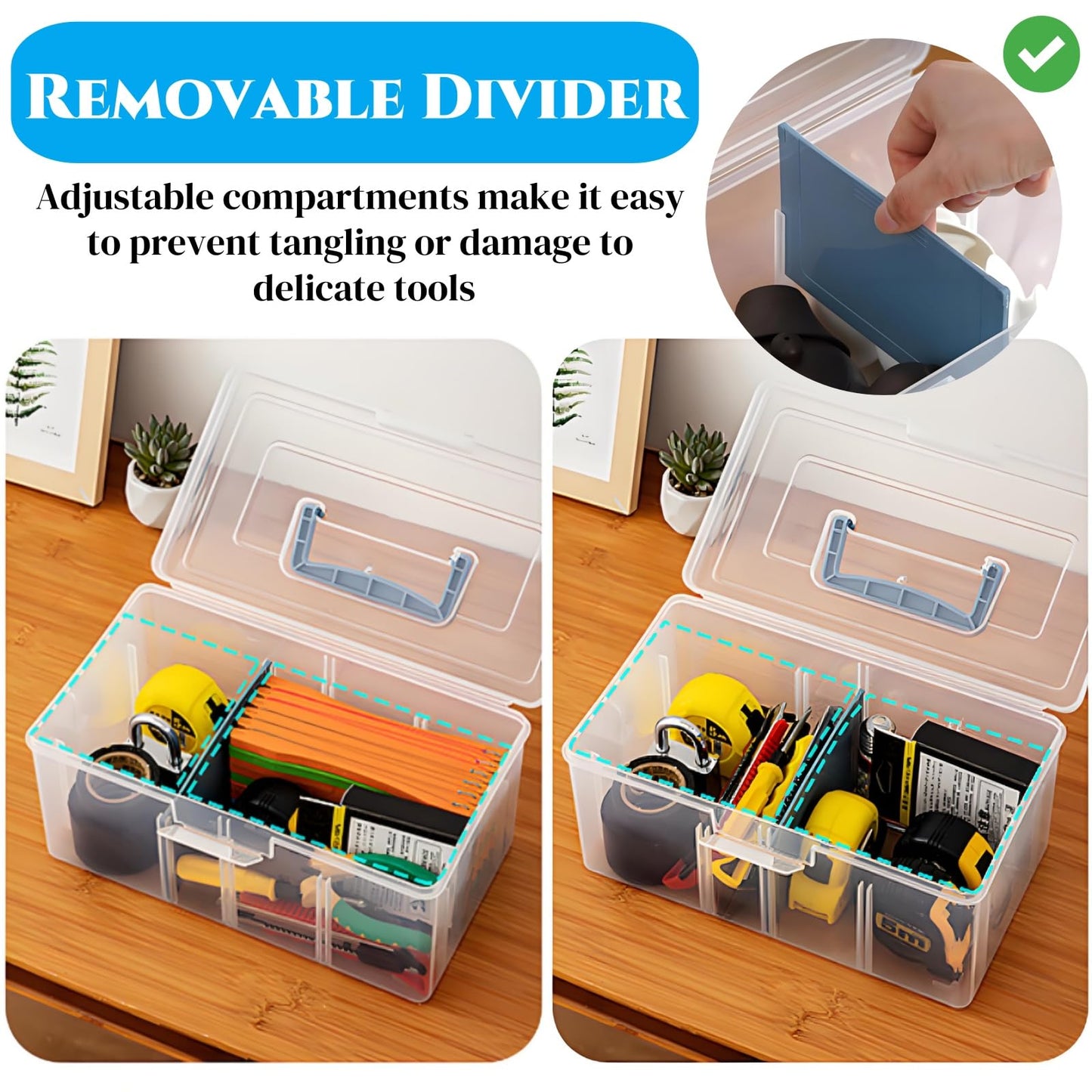 Acshio 2 Pack Plastic Dividing Storage Box, 2 Layer Multipurpose Craft Organizer and Storage Box with Removable Tray Handle, Portable Art Supply Container for Bead, Tool, Sewing