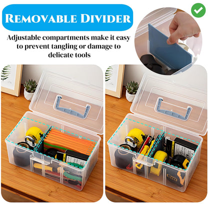 Acshio 2 Pack Plastic Dividing Storage Box, 2 Layer Multipurpose Craft Organizer and Storage Box with Removable Tray Handle, Portable Art Supply Container for Bead, Tool, Sewing