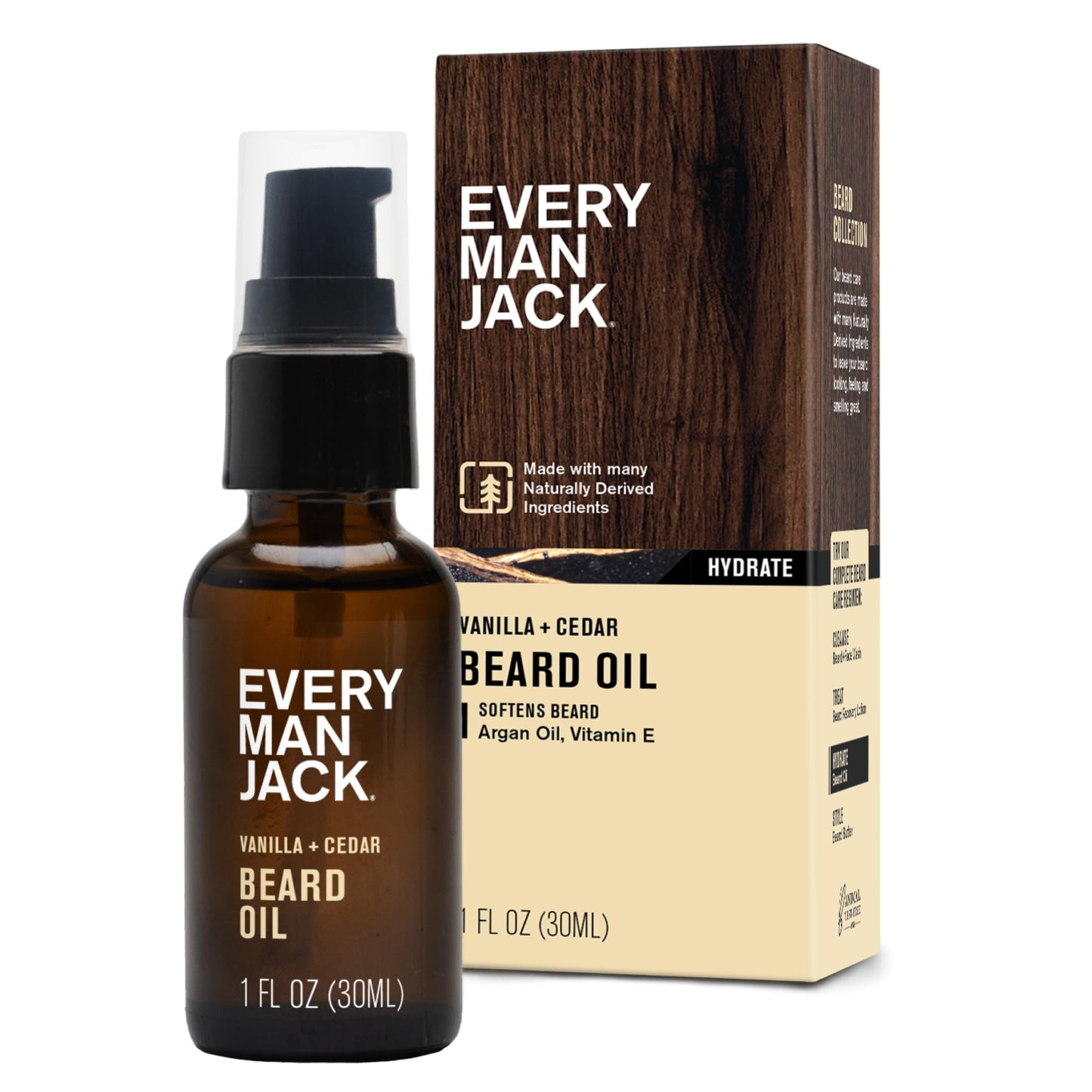 Every Man Jack Men's Beard Oil - Aged Bourbon Fragrance - Deeply Moisturizes and Softens Your Beard and Adds a Natural Shine - Naturally Derived with Shea Butter and Argan Oil - 1 fl oz
