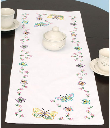 Jack Dempsey Fluttering Butterflies Stamped Table Runner/Scarf, 15-Inch by 42-Inch